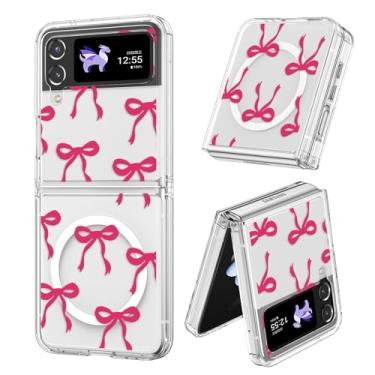 Imagem de UEEBAI Capa magnética para Samsung Galaxy Z Flip 3/4 5G, capa de arco compatível com MagSafe, fita fina transparente sem fio, capa protetora antiamarelamento à prova de choque para mulheres e meninas