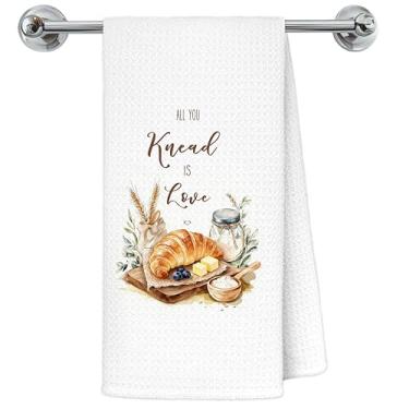 Imagem de Exqcom Toalhas de cozinha engraçadas Sourdough, presentes para amantes de confeitaria, toalhas de chá femininas para decoração de cozinha e padaria, All You Knead is Love Sourdough Toalha de mão