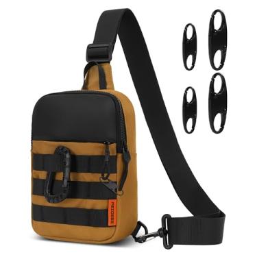 Imagem de Peicees Pequena bolsa tiracolo antifurto para homens, com inspiração tática, impermeável, EDC, mini bolsa tiracolo para viagens, trabalho, esportes, Amarelo cáqui, Small