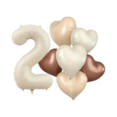 Imagem de Balões Brancos Em Forma De Coração Românticos 7pcs Conjunto De Números