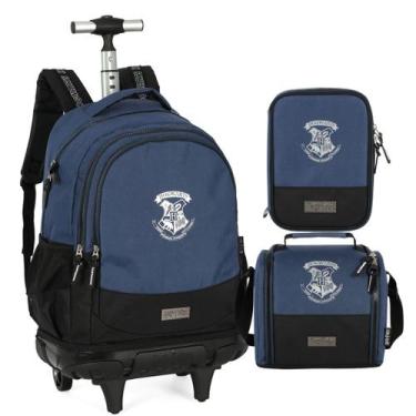 Imagem de Kit Mochila Rodinha Lancheira Estojo Juvenil Harry Potter - Luxcel, Az