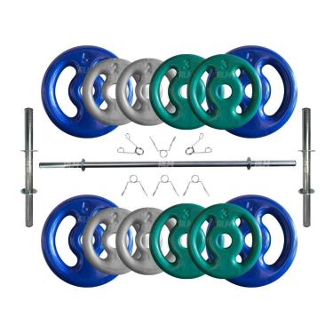 Imagem de Kit Anilhas Emborrachadas 40 Kg + Barras com Presilhas-Unissex