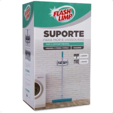 Imagem de Suporte para mop e vassoura Flashlimp com 5 compartimentos cinza LAV21