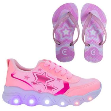 Imagem de Tênis Led Infantil Feminino Casual Jogging Estrela Coração Rosa +Chine
