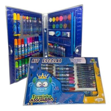 Imagem de Maleta Escolar, Kit Escolar Multifuncional com Canetinhas, Giz, Tinta, Lápis de Cor, Tesoura, Borracha, Apontador, Régua, Pincel e Esponja para Atividades Artísticas e Escolares