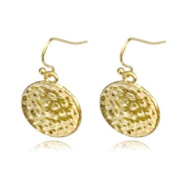 Imagem de XYAYOU Brincos de gota de moeda de disco texturizado martelado para mulheres, vintage, minimalista, círculo, redondo, joia leve para o dia a dia, Medium, Acrílico, Sem pedra preciosa