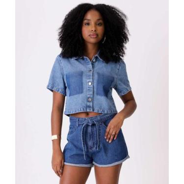 Imagem de Short Jeans Feminino Clochard Barra Dobrada Marisa-08081, 40, Jeans az