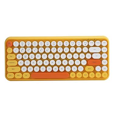 Imagem de Teclado Sem Fio 84 Teclas Bluetooth Teclado Retrô Redondo Teclado Ergonômico Para Jogos Acessórios De Computador Para Jogos E Escritório(Amarelo)