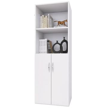 Imagem de Armário Estante Multiuso com 2 Portas Embaixo, 140 cm x 46 cm x 27 cm, Branco, Ideal para Cozinha, Quarto e Lavanderia