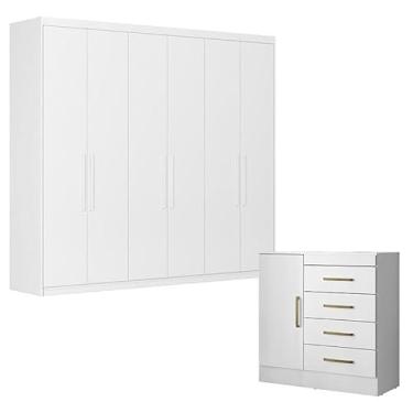 Imagem de Cômoda Montevideu e Guarda Roupa Casal Venice 62480 Branco Brilho - Demóbile