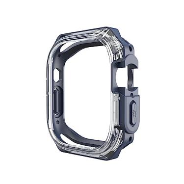 Imagem de GANYUU Adequado para Apple Watch Ultra 8 7 6 5 4 3 2 SE 40 mm 41 mm 44 mm 45 mm 49 mm capa de relógio PC transparente meio pacote TPU (azul escuro, 40 mm)