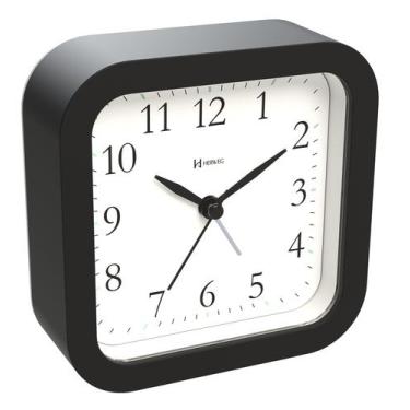 Imagem de Relógio Despertador Quartz Herweg 2645, Silencioso, Preto Fosco
