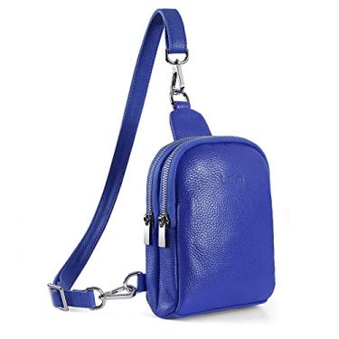 Imagem de Bolsa transversal feminina Befen pequena de couro legítimo transversal para celular, Azul royal, Pochete transversal