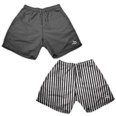 Imagem de Kit 2 Shorts Praia Masculino Curto Liso e Listra Moda Verão - Bueno St