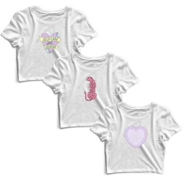 Imagem de Kit 3 Blusas Cropped Tshirt Camiseta Feminina Blusinha - Goup Supply, 