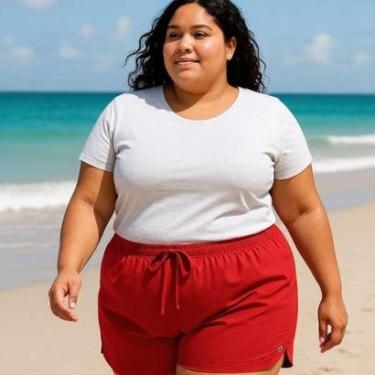 Imagem de Short Tactel Feminino Plus Size Cós Elástico com Cordão Leve Confortável-Feminino