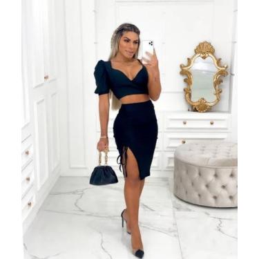 Imagem de Conjunto Feminino Saia E Cropped Estampa Onca Franzido Cropt - M & K S