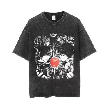 Imagem de Camiseta Masculina Y2K Death Notes Anime Lavada De Manga Curta Com Gol