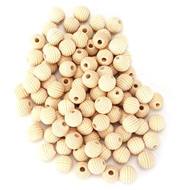 Imagem de Contas de madeira naturais inacabadas, faça você mesmo, contas artesanais para fazer joias e artesanato, 100 peças de contas de madeira de grama