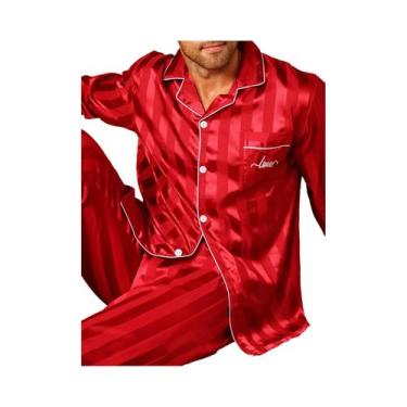 Imagem de Conjunto De Pijamas De Seda Satin Para Homens Com Calças De Manga Long