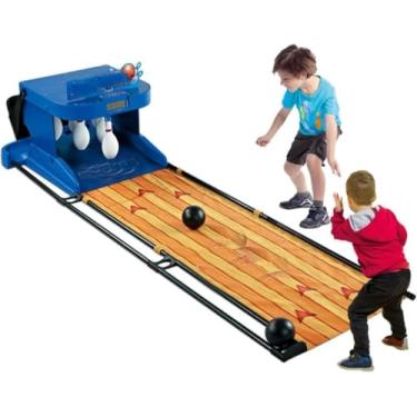 Imagem de Conjunto de jogo de boliche interno para crianças e adultos, placar de LED, reposição automática, efeitos sonoros e de luz, console de pista de boliche doméstico, atividade esportiva divertida em