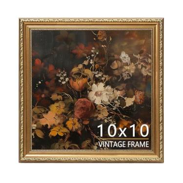 Imagem de ASTRDECOR Porta-retrato 25 x 25 cm - Moldura dourada vintage para parede ou mesa, serve para fotos de 25 x 25, decoração retrô, decoração de parede de galeria, cor dourada bronze rústica - 1 pacote