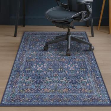 Imagem de Tapete de cadeira de escritório azul escuro de 91 x 122 cm para pisos de madeira, tapete sob a mesa com suporte de borracha antiderrapante, protetor de piso de azulejo para cadeira de escritório