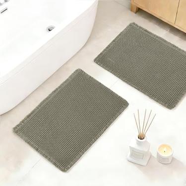 Imagem de DWCN Conjunto de tapete de banheiro waffle verde oliva, super absorvente, antiderrapante, para o chão do banheiro, tapetes de chuveiro de 2 peças para banheira, tapetes de cozinha laváveis para