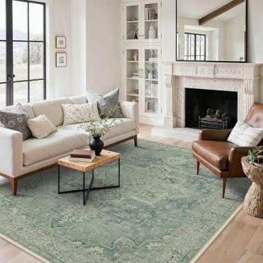 Imagem de BESBLEE Tapetes de área para sala de estar, tapete lavável à máquina, tapetes vintage antiderrapantes, tapete de impressão leve de pilha baixa para quarto, sala de jantar, escritório em casa, verde