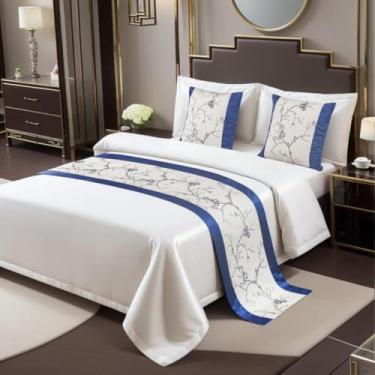 Imagem de Corredor de cama de luxo e cachecóis, manta de cama king size, protetor jacquard resistente a rugas, adiciona uma camada elegante para quarto de hóspedes contemporâneo, decoração de luxo de hotel