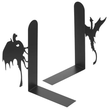 Imagem de UKQRRTC Conjunto de 2 suportes de livros de dragão, extremidades de livro de metal resistente, design exclusivo de dragão, suporte estável, decorativo para guardar arquivos e revistas de decoração de