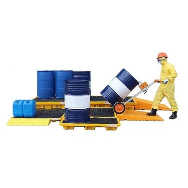 Imagem de Bandeja de tambor de óleo industrial à prova de vazamento, plataforma de armazenamento de garagem aninhada, palete de contenção de derramamento de polietileno antiderrapante com dreno - 67 x 67 x 9,9