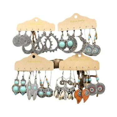 Imagem de Conjunto De Brincos De Liga De Zinco Turquesa Com Banho De Prata, Desi