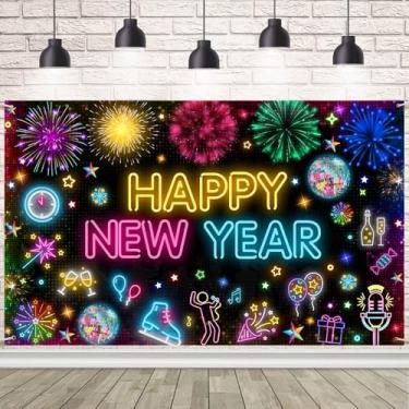 Imagem de AIBIIN Faixa de Feliz Ano Novo 2026 Decorações de Festa Neon Fogo de Artifício Colorido Artigos de Festa para Véspera de Ano de 2026 Suprimentos de Festa 179 x 110 cm