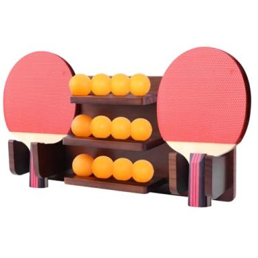Imagem de FINGERINSPIRE Suporte de parede para tênis de mesa 40 x 20 x 8 cm de madeira de pinho com kit de instalação suporte de raquete marrom coco para sala de jogos