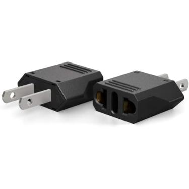 Imagem de Unidapt Adaptador de plugue de viagem EUA Canadá México, adaptador de tomada europeu para EUA, adaptadores de tomada universal, 2 pacotes de adaptador UE para EUA, Europa para EUA, conversor de pino tipo A, preto