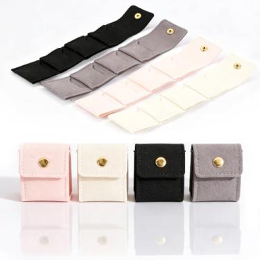 Imagem de HYLEBOR Pacote com 8 mini organizadores de joias de viagem – Bolsa dobrável com fecho de pressão, estojo de joias pequeno portátil para anéis, brincos, colares e pulseiras, presente compacto