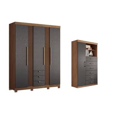 Imagem de Guarda Roupa 2 Peças (1guardaroupa+1cômoda) Qc255 Jatobá/grafite - Santos Andirá