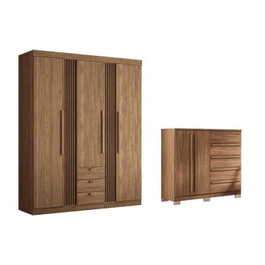 Imagem de Guarda Roupa 2 Peças Kit QC261 com Cômoda 2 Portas 5 Gavetas em MDF e MDP Amadeirado Sa...