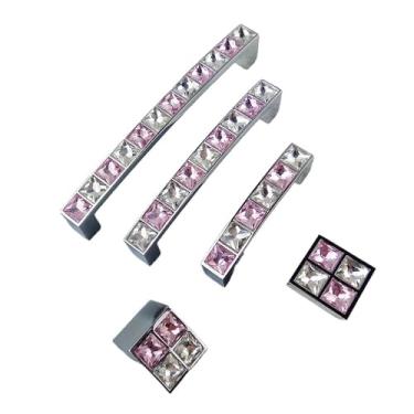 Imagem de CXYFQUUK Vidro cristal diamante alça rosa móveis porta deslizante gaveta guarda-roupa armários cozinha armário puxador 2 peças (maçaneta)