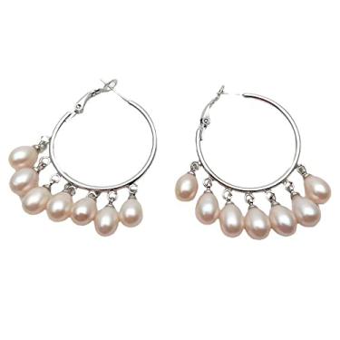 Imagem de Brincos de argola de pérola de arroz branco cultivado banhado a ouro prateado para mulheres joias