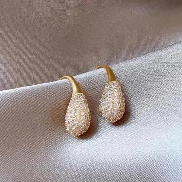 Imagem de Brincos requintados de gancho em gota d'água com zircônia cúbica de cristal cintilante joias modernas para mulheres, One, Metal, Zircônia cúbica