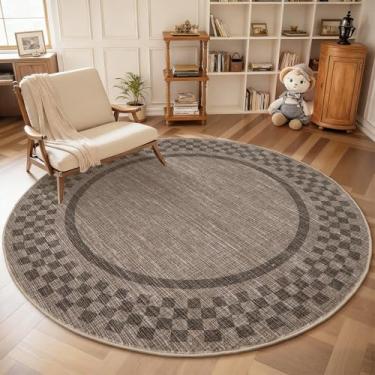 Imagem de Tapete redondo lavável de 1,2 m para entrada, moderno, xadrez, quarto, redondo, antiderrapante, macio, para sala de jantar, tapete redondo, pequeno, resistente a manchas, para sala de estar, cozinha