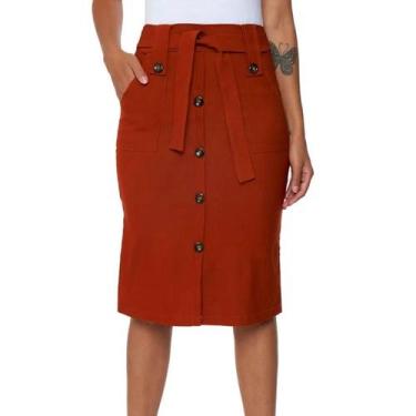 Imagem de Saia Midi Babado Com Botões e Bolso Bengaline Moda Evangélica - Look M