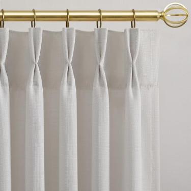 Imagem de Cortinas longas com filtragem de luz de 96 polegadas para sala de estar, cortina semitransparente de linho grosso, 2 m, conjunto de 2 painéis, rústico, campo, aveia, bege, cortinas de teto, cortinas