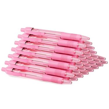 Imagem de deegtran Canetas a granel, pacote com 30 canetas de tinta rosa sem sangramento com aderência macia, canetas esferográficas retráteis por atacado para escritório, escola, ponta média, lisa, 1,0 mm