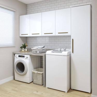 Imagem de Lavanderia Modulada Guarulhos 1 Armario Multiuso e 2 Armarios Aereos Branco Kaiki Moveis