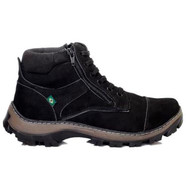 Imagem de Bota Coturno Masculino Adventure Preta, Couro, Solado Antiderrapante, Zíper Lateral Trilha (Normal, BR, Adulto, Numérico, 38)