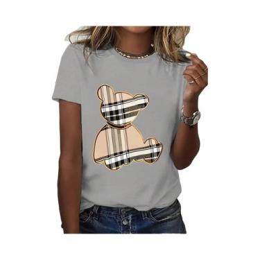 Imagem de Camiseta Casual Esportiva Feminina Com Estampa De Urso Listrado, Respi