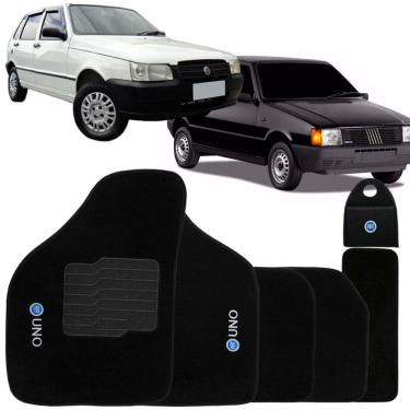 Imagem de Jogo Tapete Automotivo Carpete + Lixeira Fiat Uno 1985 à 2007 Soft Logo Bordado Preto 6 Peças